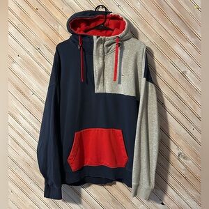 Tommy Hilfiger Men's Hoodie Adjustable Strings Half Zipper Colour Block